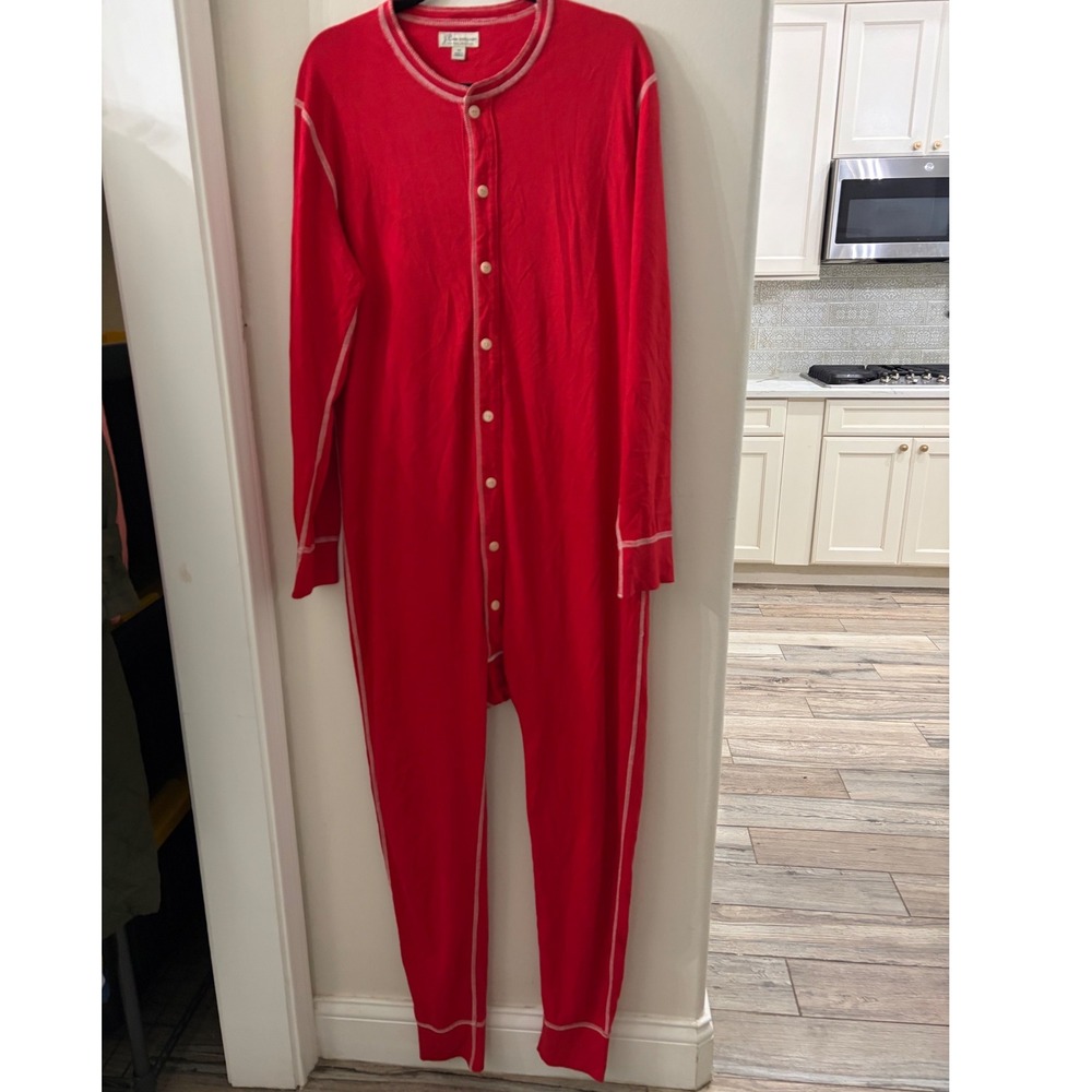 J.Crew Int'l Goods Red Cotton Union Suit Pajamas Drop Seat Men's M